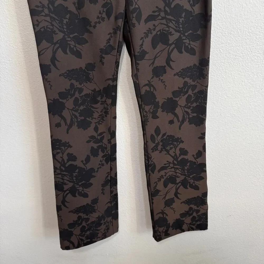 Theory Brown and Black Floral Silhouette Print Dress Pants Size 6 - Picture 4 of 7